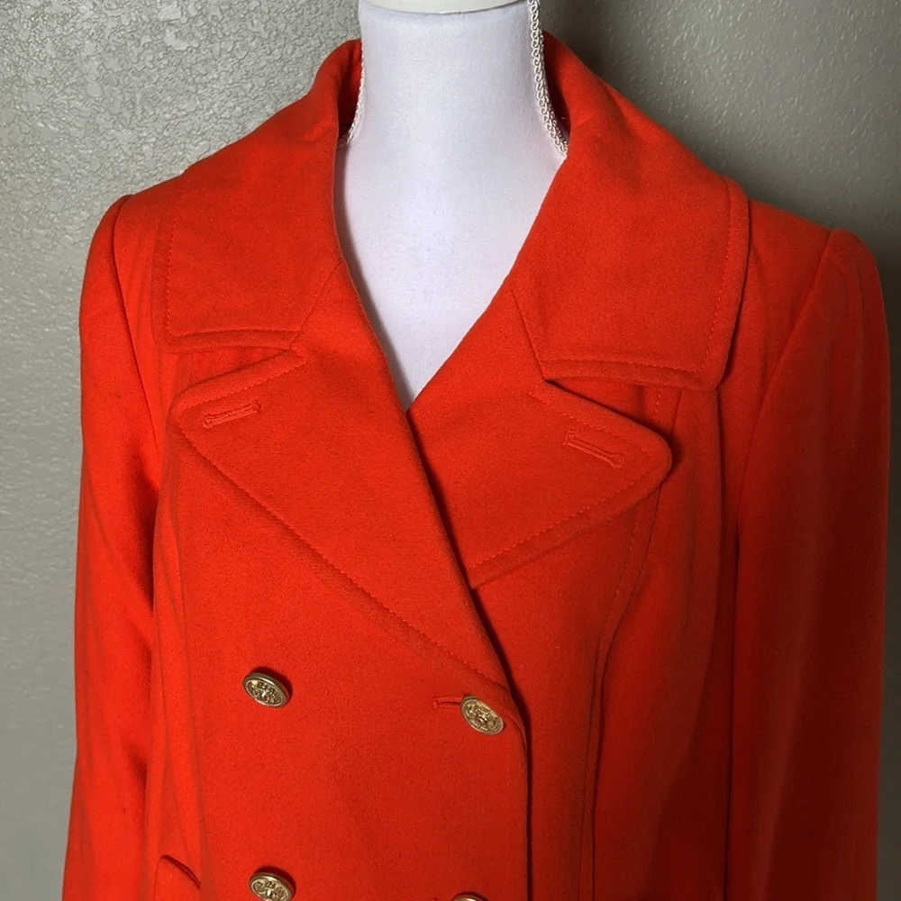 Old Navy Bright Orange Pea Coat, size Large, belted back, front pockets - Picture 2 of 6